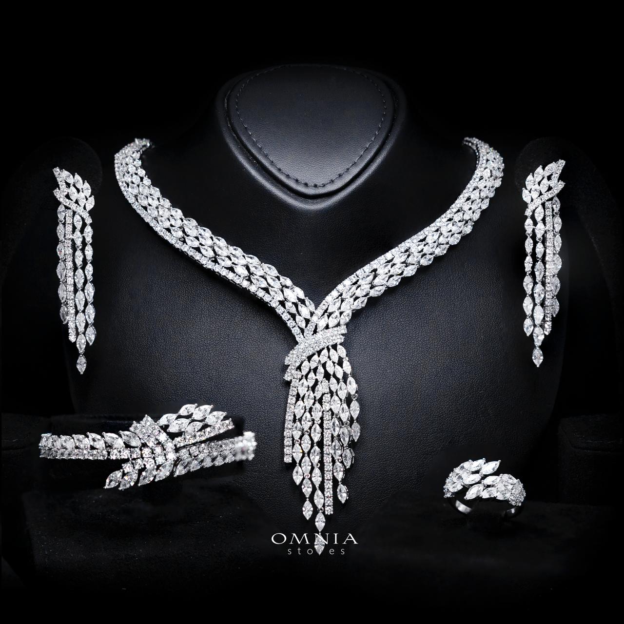 Omnia Fatma White Luxury Bridal Full Set in High Quality Zircon Stone in Rhodium Plated - OMNIASTORES KSA