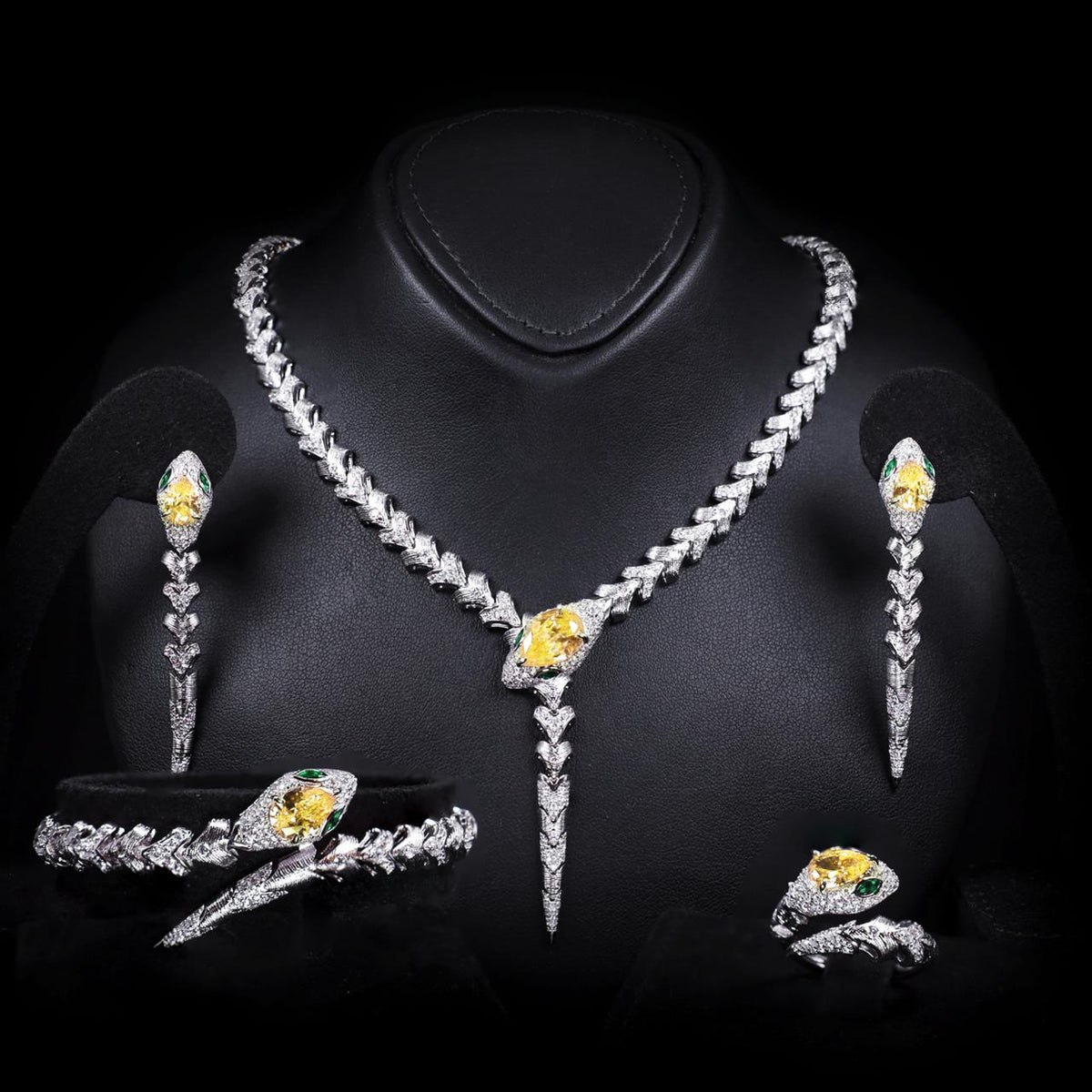 Adriana Yellow Luxury Bridal Full Set with High-Quality Zircon Stones Rhodium Plated