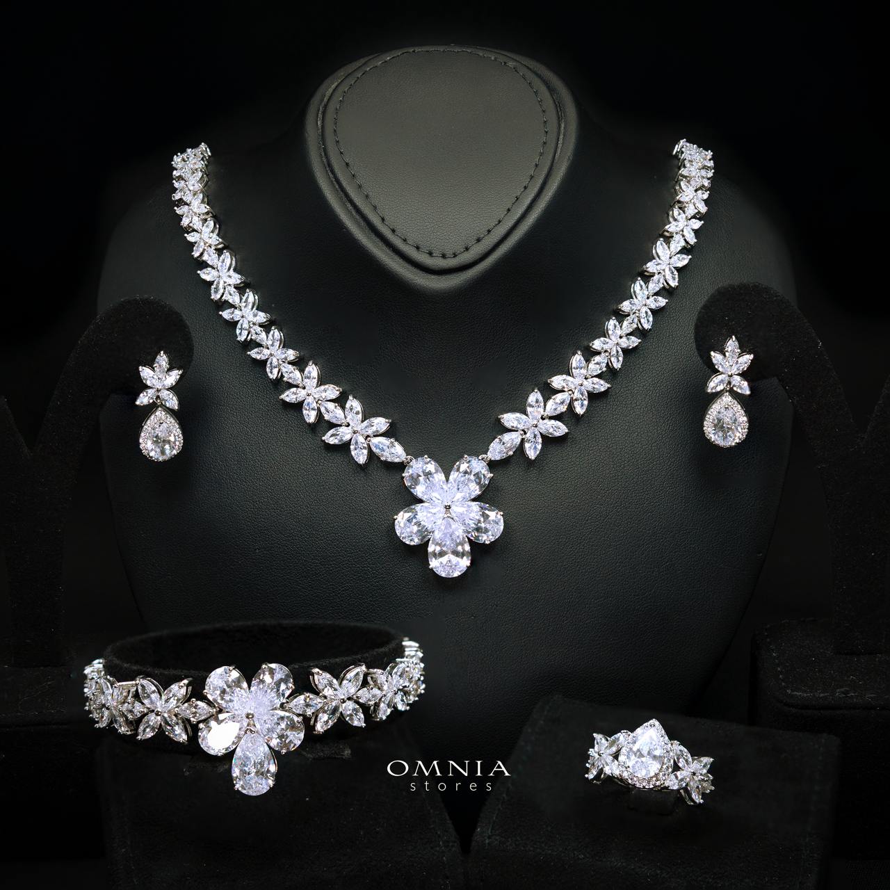 Azelia White Luxury Bridal Full Set with High-Quality Simulated Diamonds and Rhodium Plating