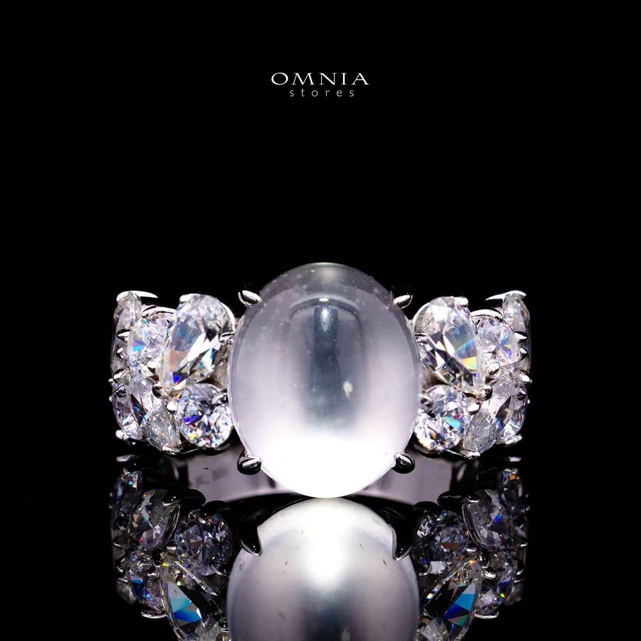 Bela Moonstone Ring with Certified Premium Simulated Diamonds in 925 Sterling Silver - OMNIASTORES KSA