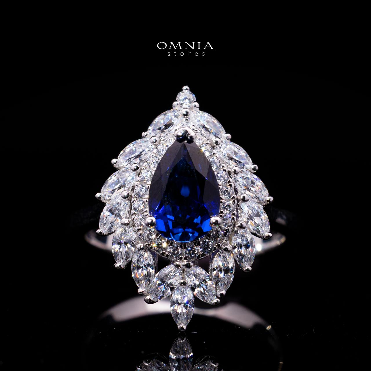 Carolina Lab-Grown Blue Sapphire Pear-Cut Ring (6x9mm) with GRC Certificate in 925 Sterling Silver