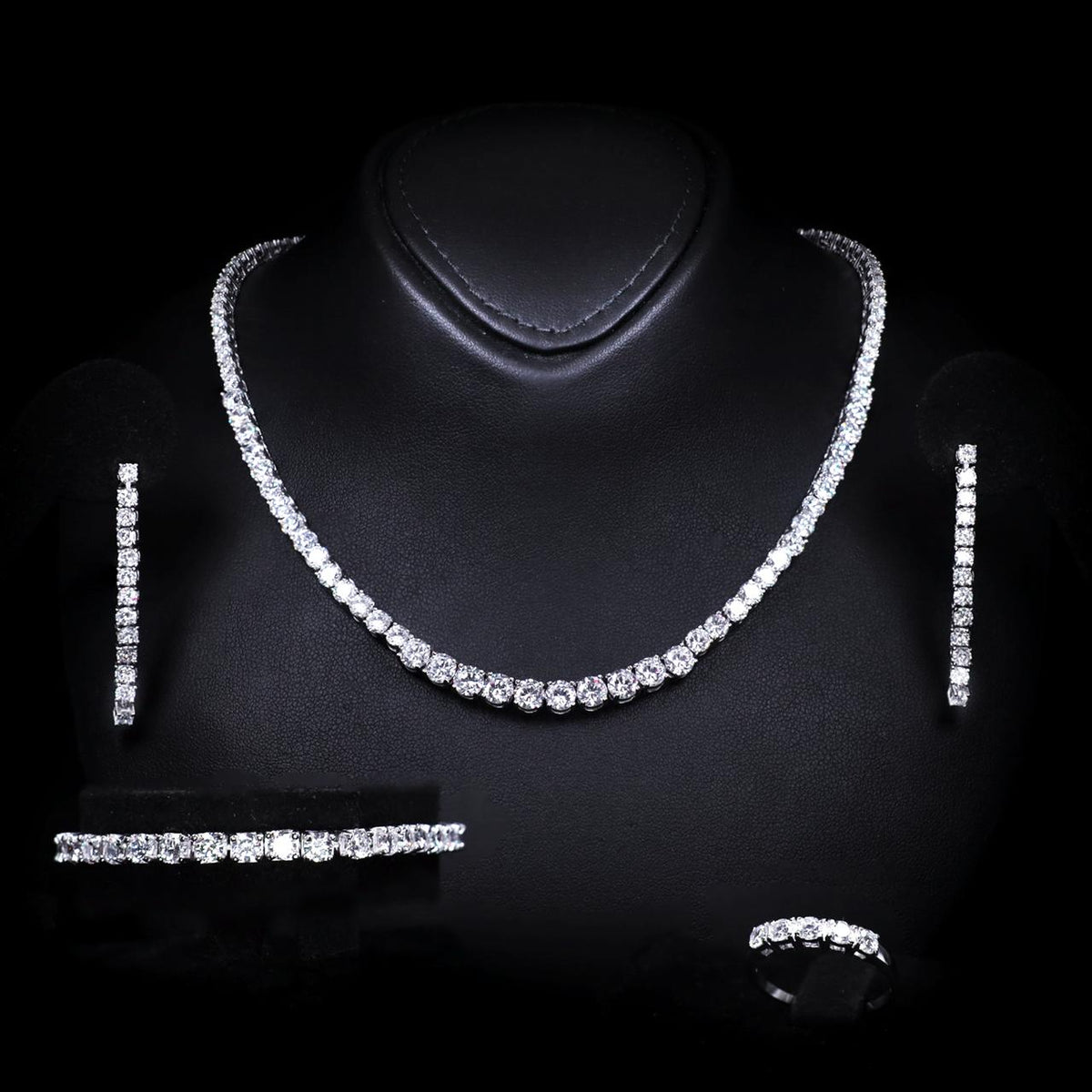 Gia White Luxury Bridal Full Set with High-Quality Zircon Stones Premium Rhodium Plating
