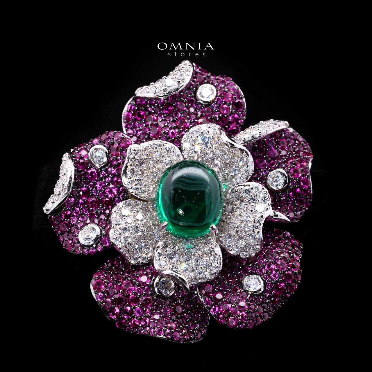 Atheera Green Emerald Stone Brooch with High-Quality Premium Simulated Diamonds in 925 Sterling Silver