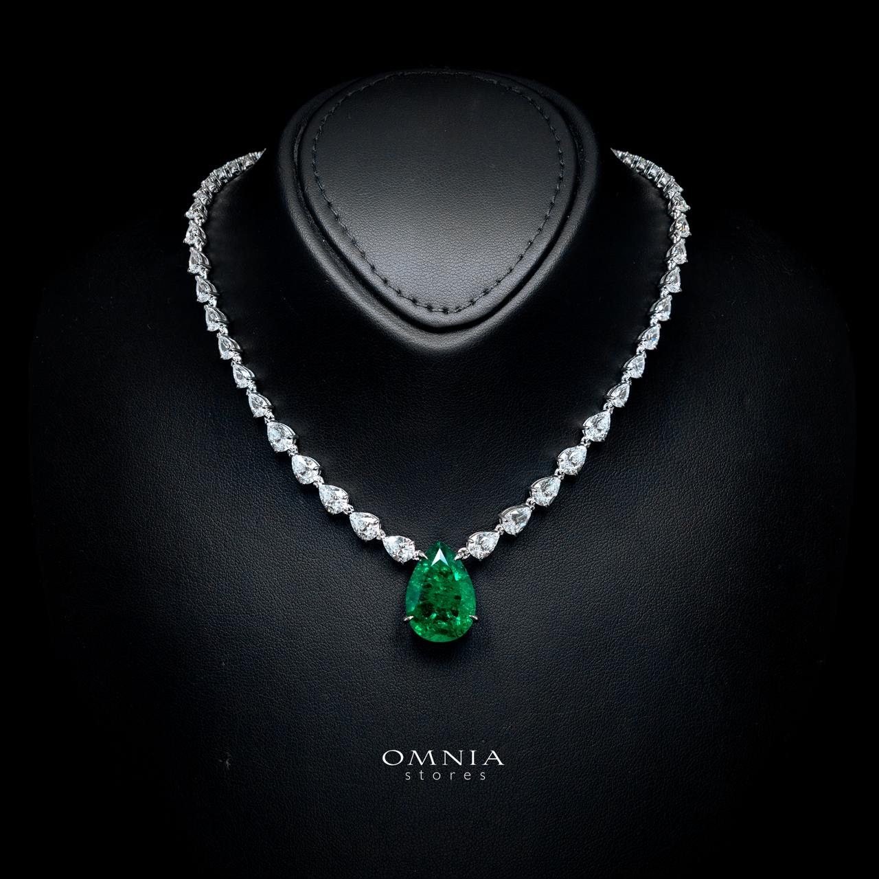 Aretha Green Necklace with Certified Premium Simulated Diamonds in 925 Sterling Silver - OMNIASTORES KSA