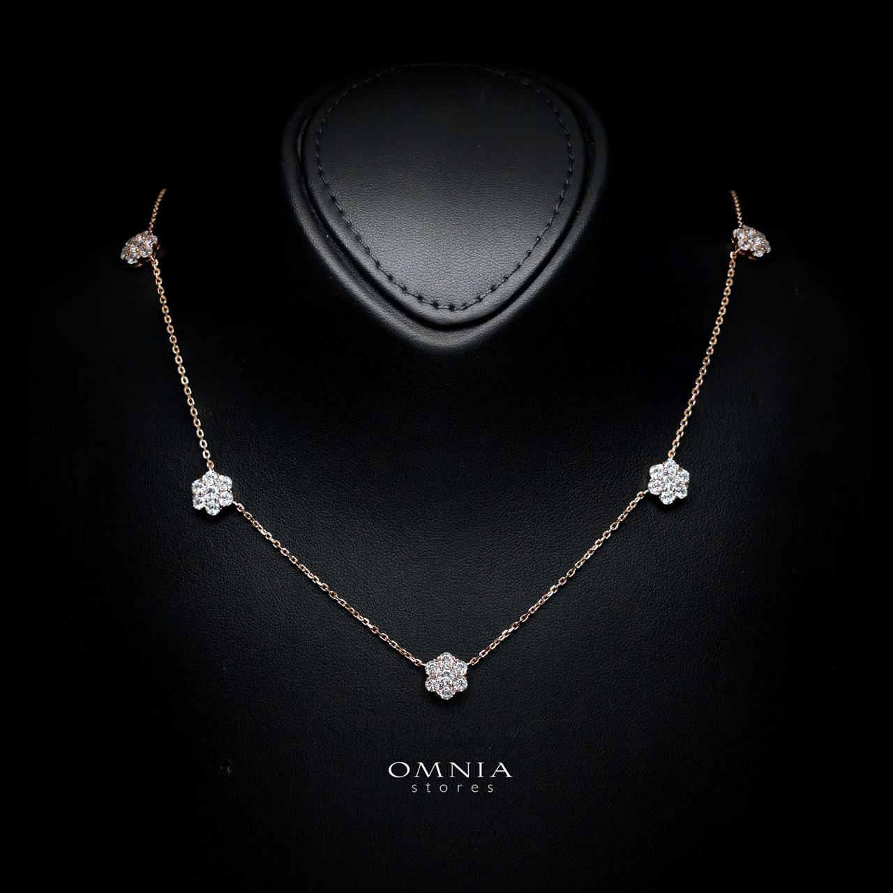 Elsie Rose Gold Floral Necklace with Certified Premium Simulated Diamonds in 925 Sterling Silver - OMNIASTORES KSA