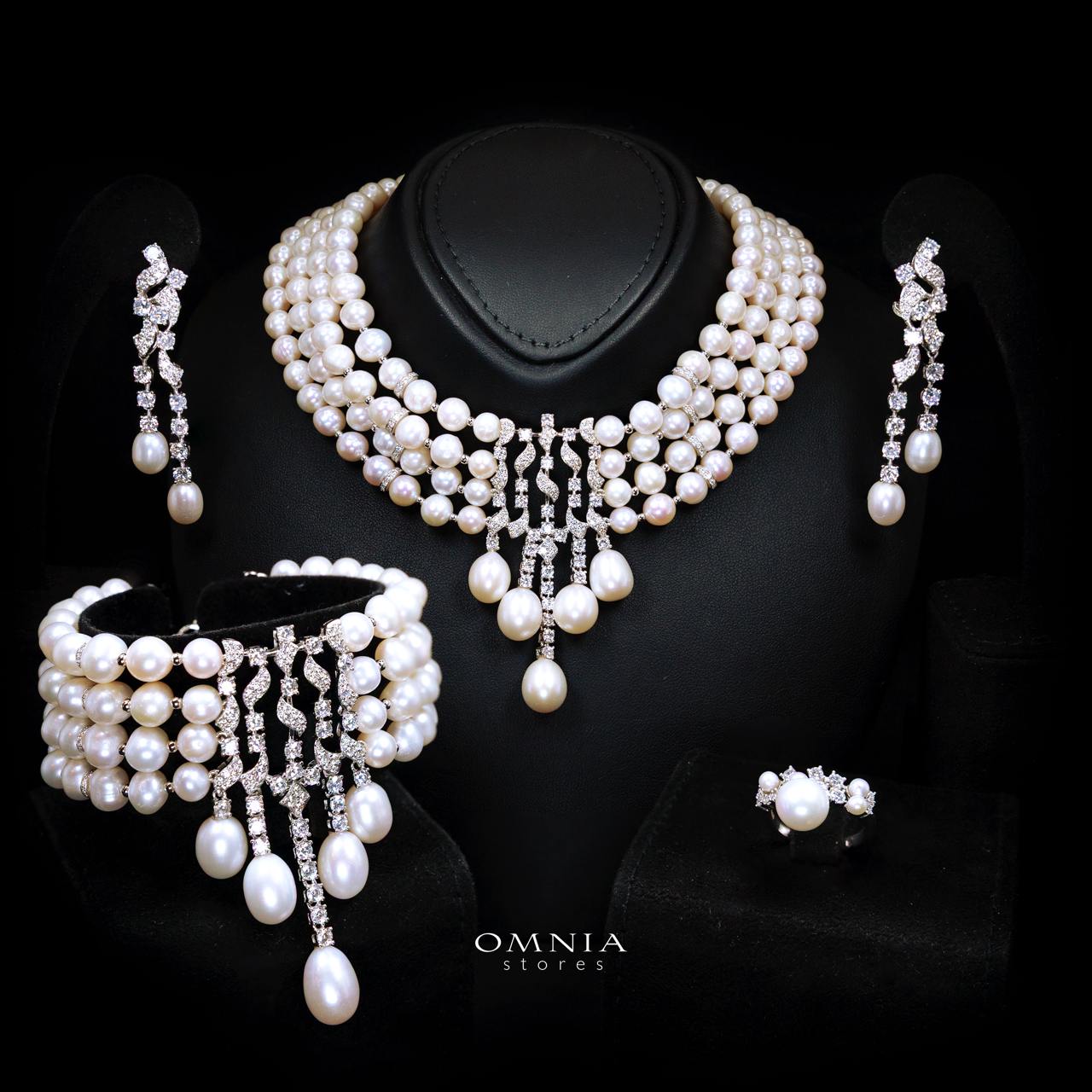 Omnia Behati Fresh Real Water Pearl Set In 925 Silver High Quality Simulated diamonds - OMNIASTORES KSA