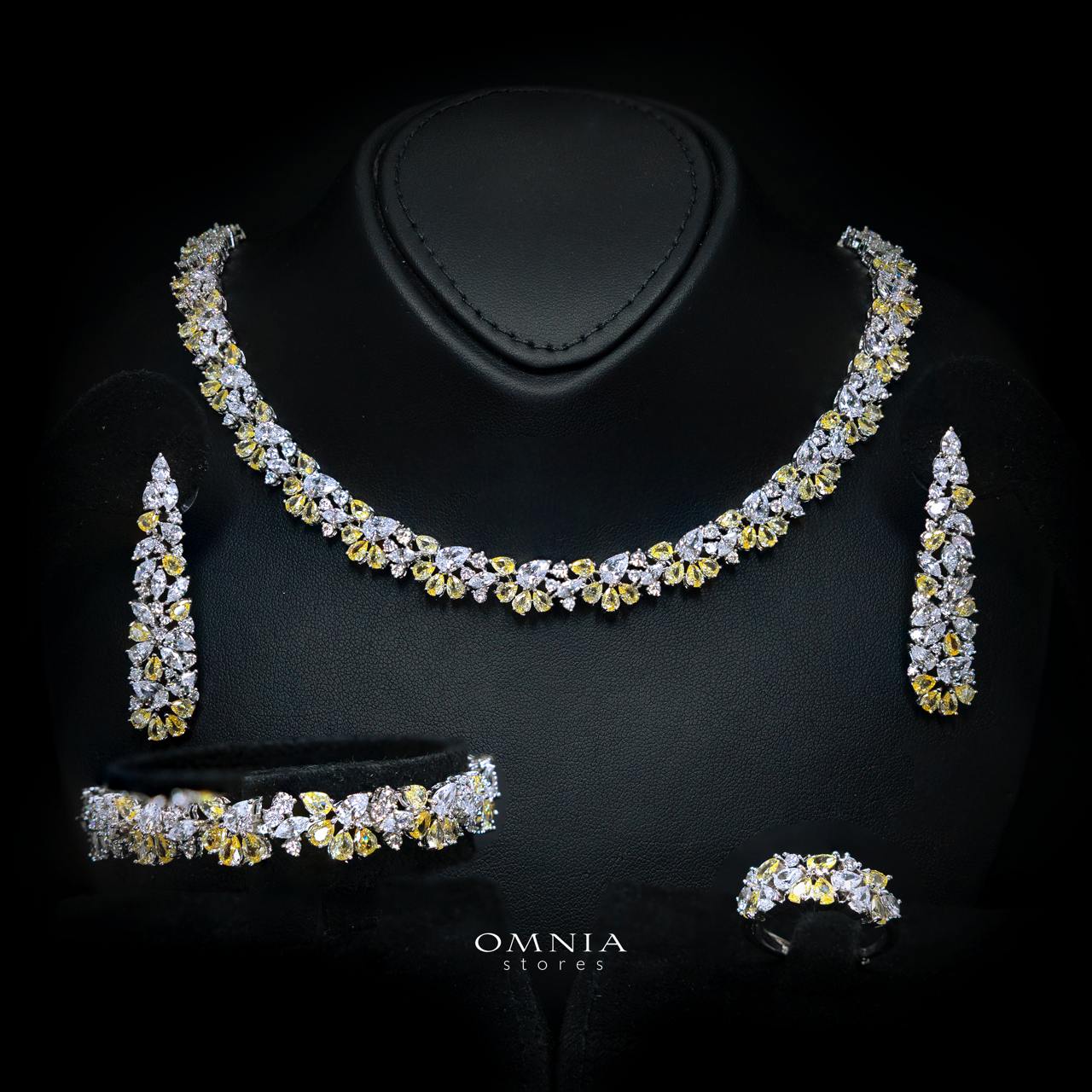 Safira Yellow Luxury Bridal Full Jewelry Set with High-Quality Premium Simulated Diamonds