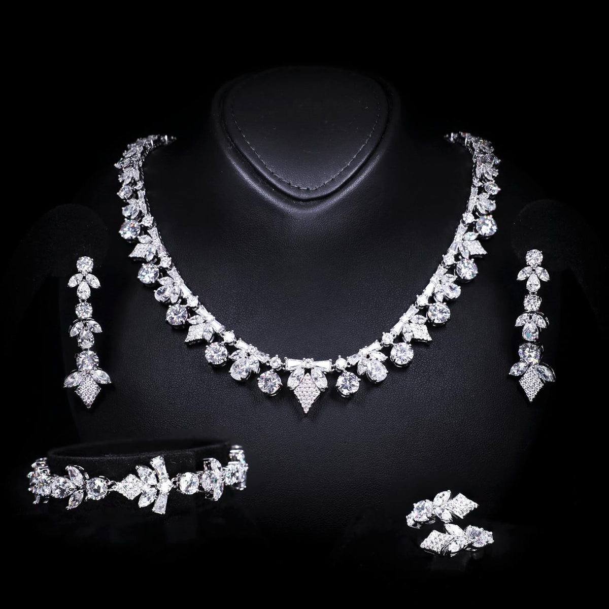 Vionna White Luxury Bridal Full Set with High-Quality Zircon Stones Rhodium-Plated Finish
