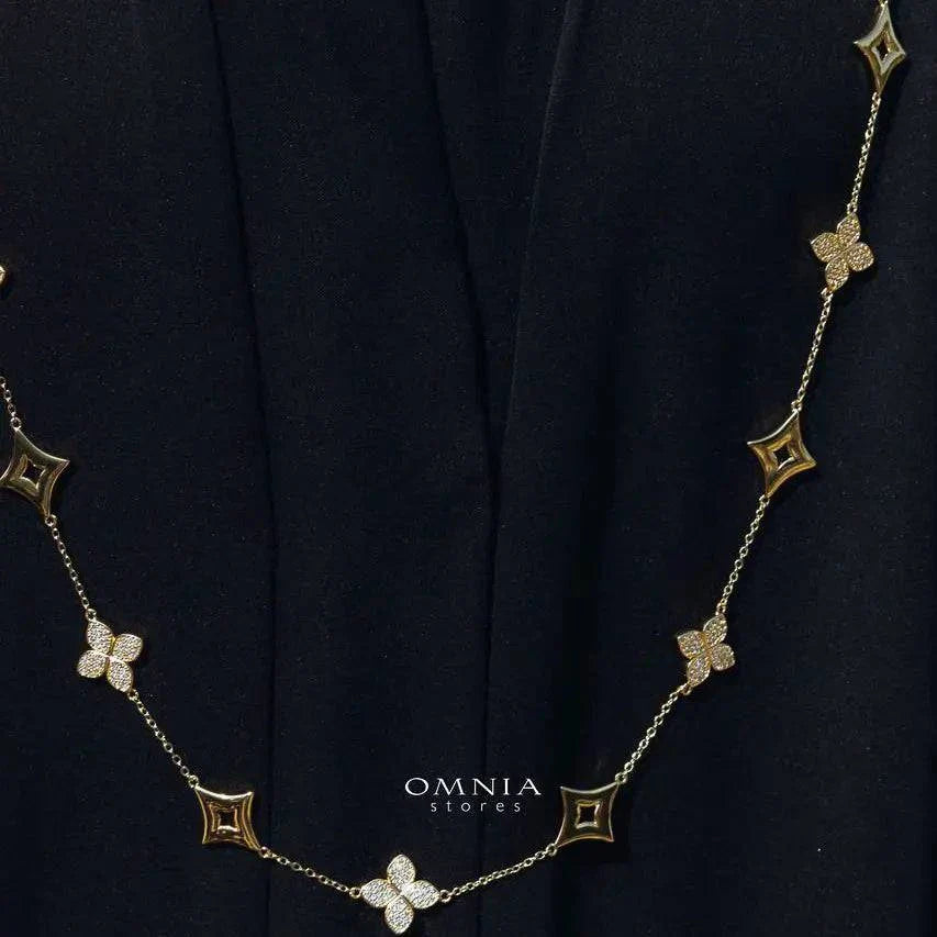 Omnia Golden Clove Long Chain Set with High-Quality Simulated Diamonds Gold Plated - OMNIASTORES UAE