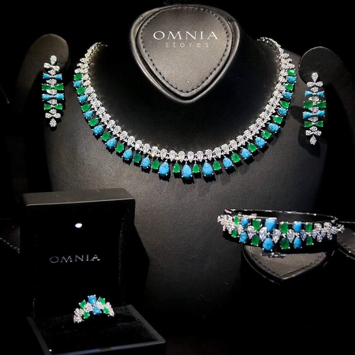 Omnia Lea Bridal Full Set Accessories in High Quality Zircon Stone in Rhodium Plated - OMNIASTORES UAE