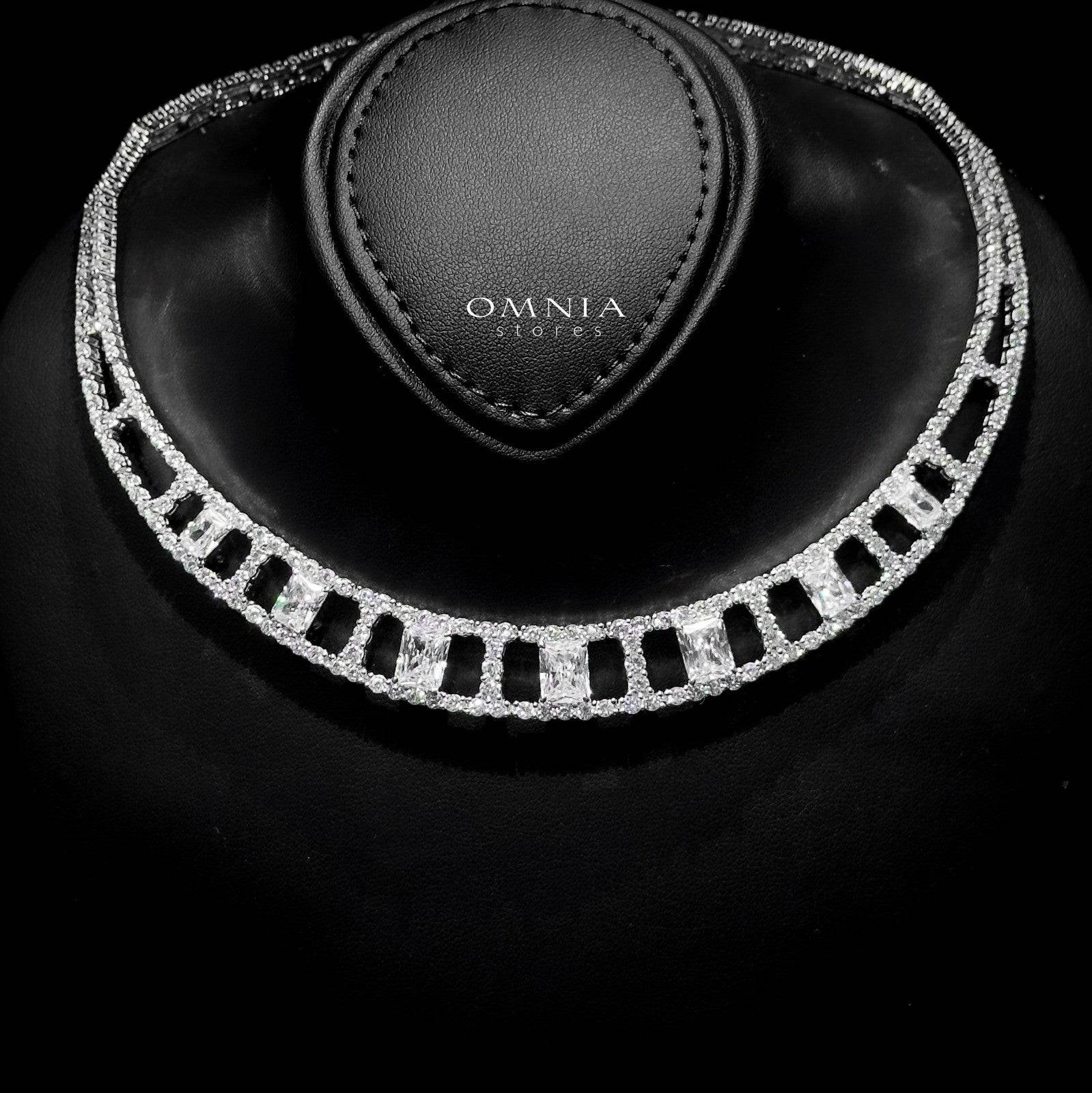 Omnia Alessandra White Necklace in 925 Silver with Emerald-Cut High-Quality Simulated Diamonds - OMNIASTORES UAE