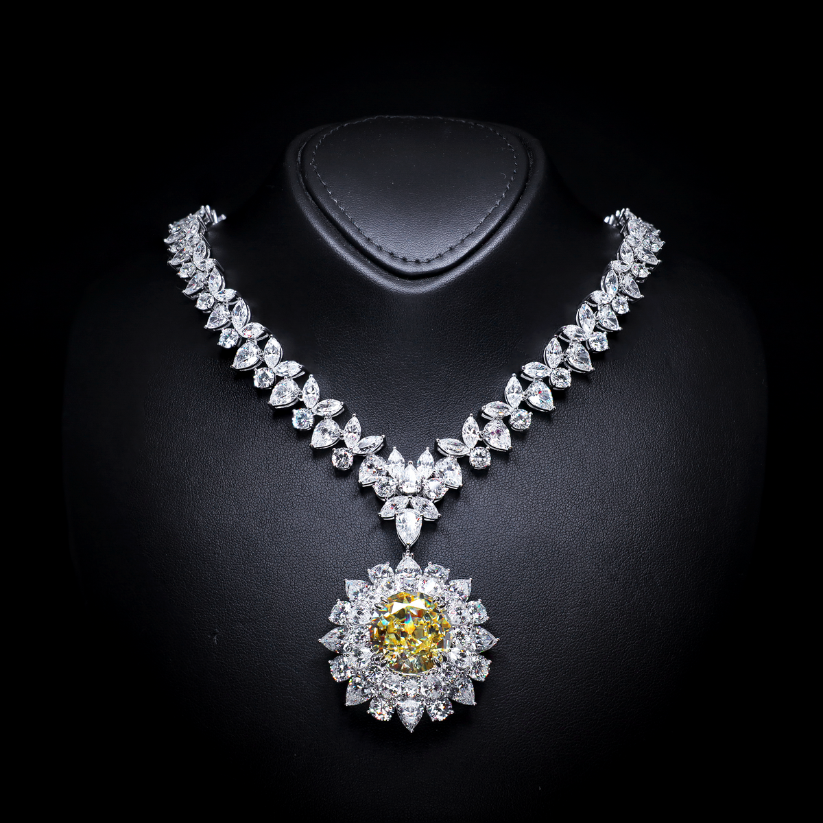 Marjan Sunflower Yellow Necklace In 925 Silver Certified High Quality Lab Grown Stones
