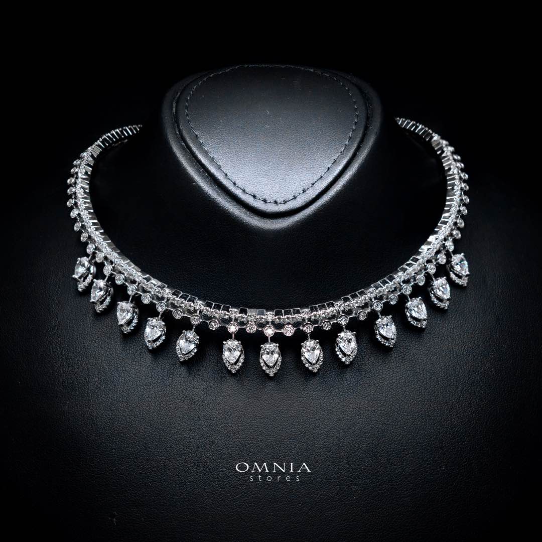 Omnia Siara Silver White Collar Necklace In 925 Silver With High Quality Lab Crafted Stones - OMNIASTORES KSA