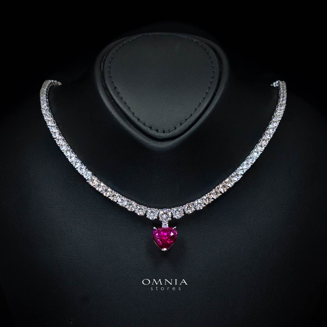 Omnia Zohra White and Red Heart Shape Pendant Necklace In 925 Silver High Quality Certified Lab Crafted Stones - OMNIASTORES KSA