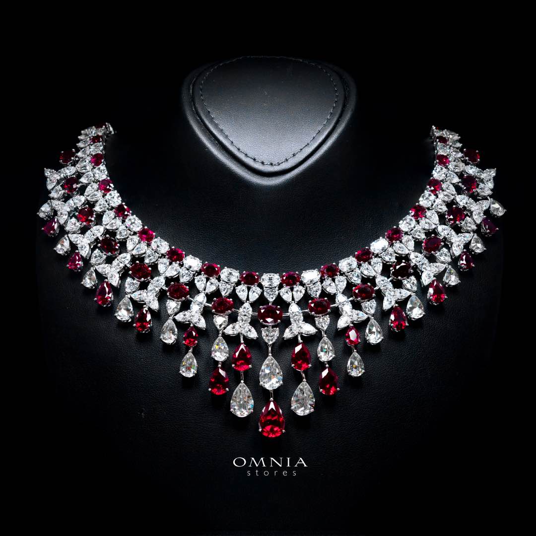 Ikraam Red and White Necklace with High Premium Signature Stones and Certificate in 925 Silver - OMNIASTORES KSA