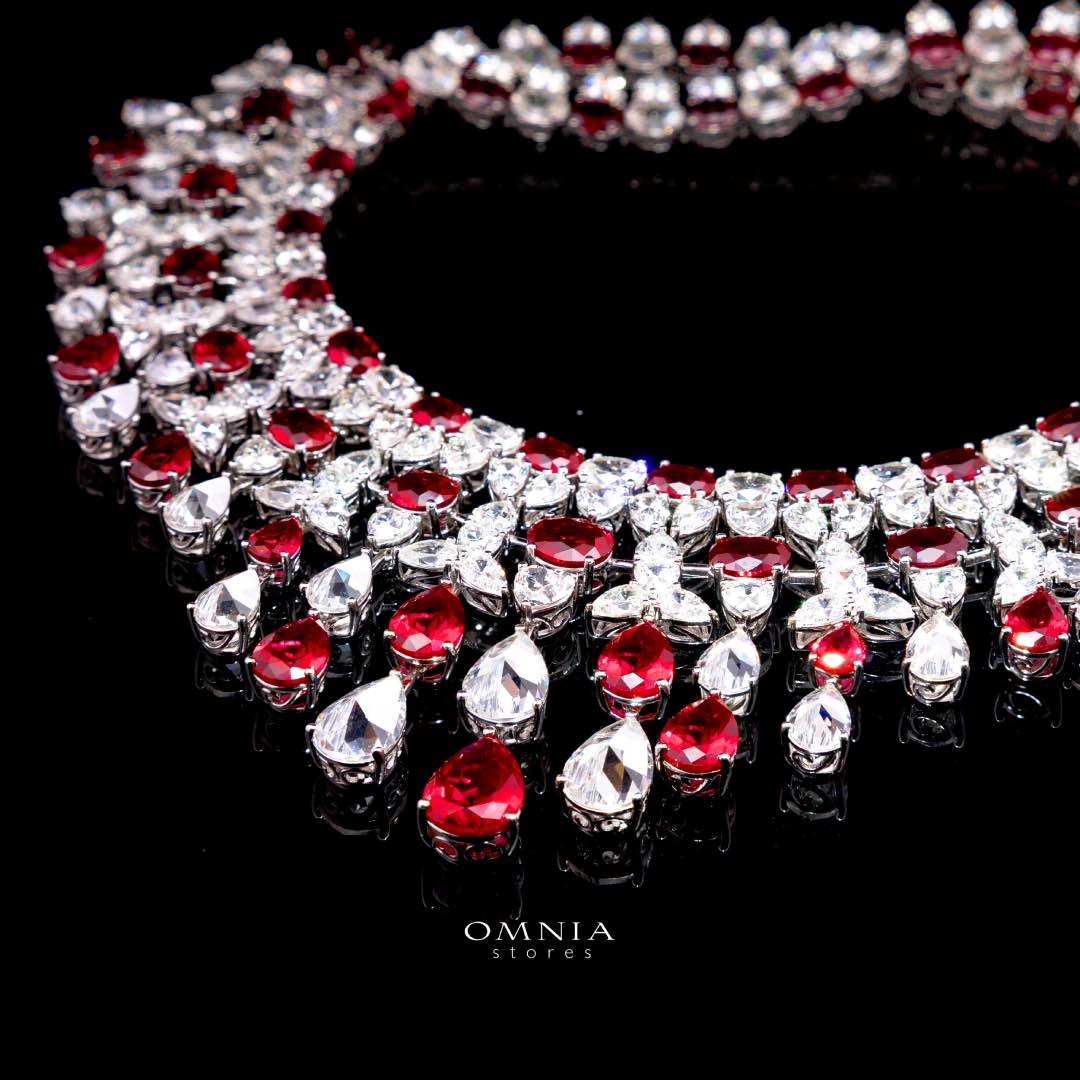 Ikraam Red and White Necklace with High Premium Signature Stones and Certificate in 925 Silver - OMNIASTORES KSA