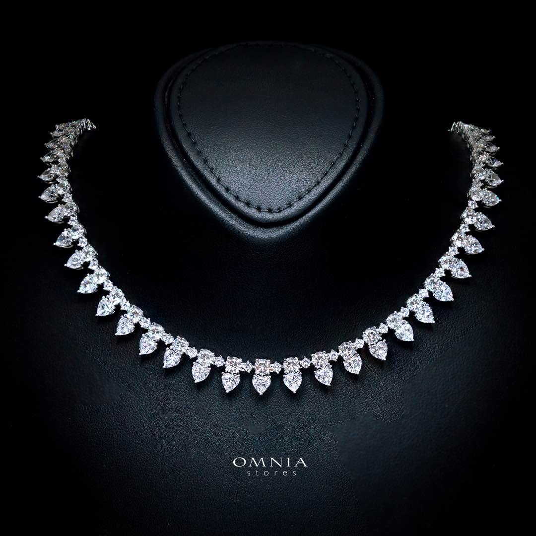 Omnia Jiya White Necklace With High Quality Certified Lab Crafted Stones In 925 Silver - OMNIASTORES KSA