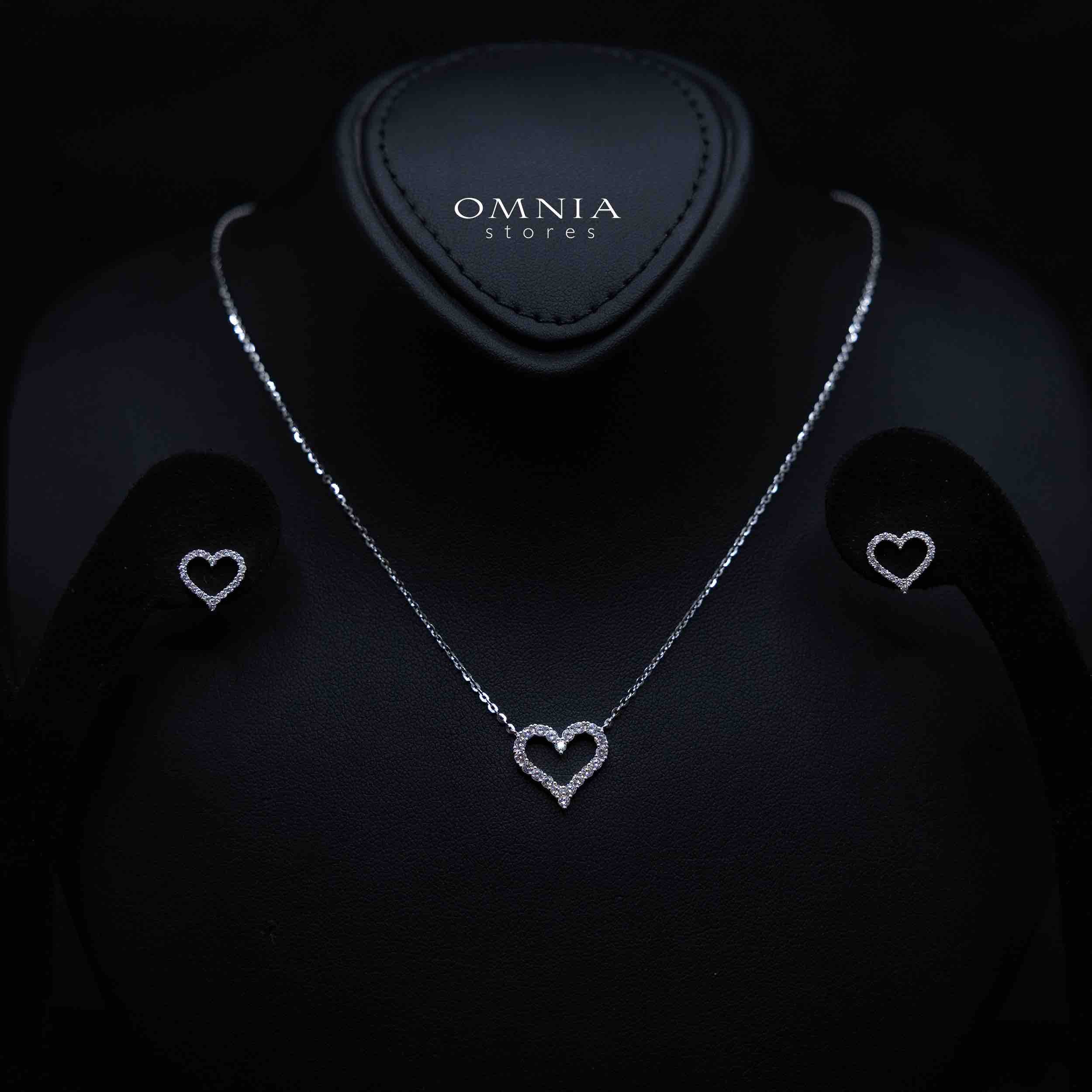 shahana White Heart Design Silver Necklace and Earrings Set in 925 Silver with High-Quality Premium Simulated Diamonds - OMNIASTORES KSA