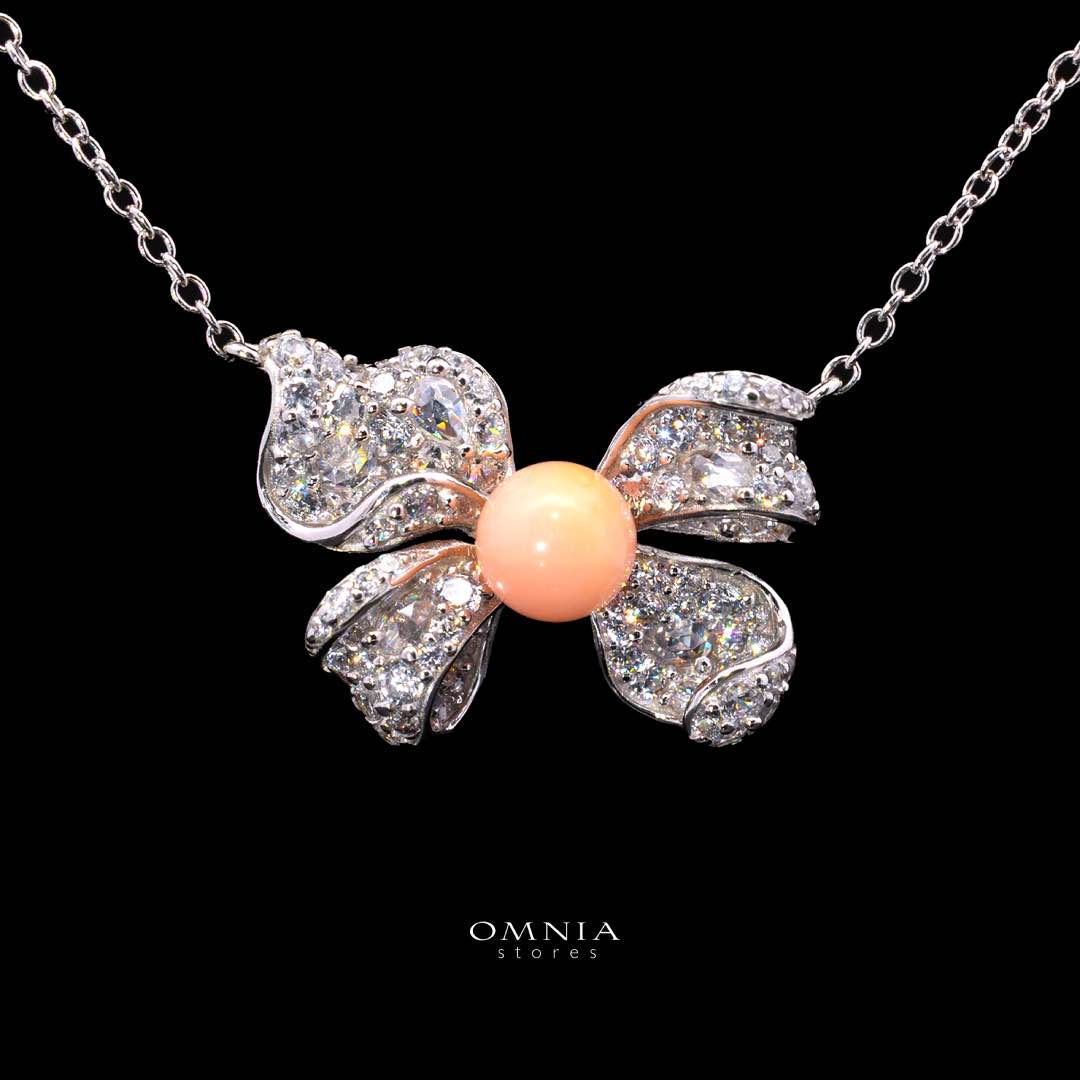 Omnia Coral Butterfly Necklace in 92.5 Silver with High Quality Simulated Diamonds - OMNIASTORES KSA
