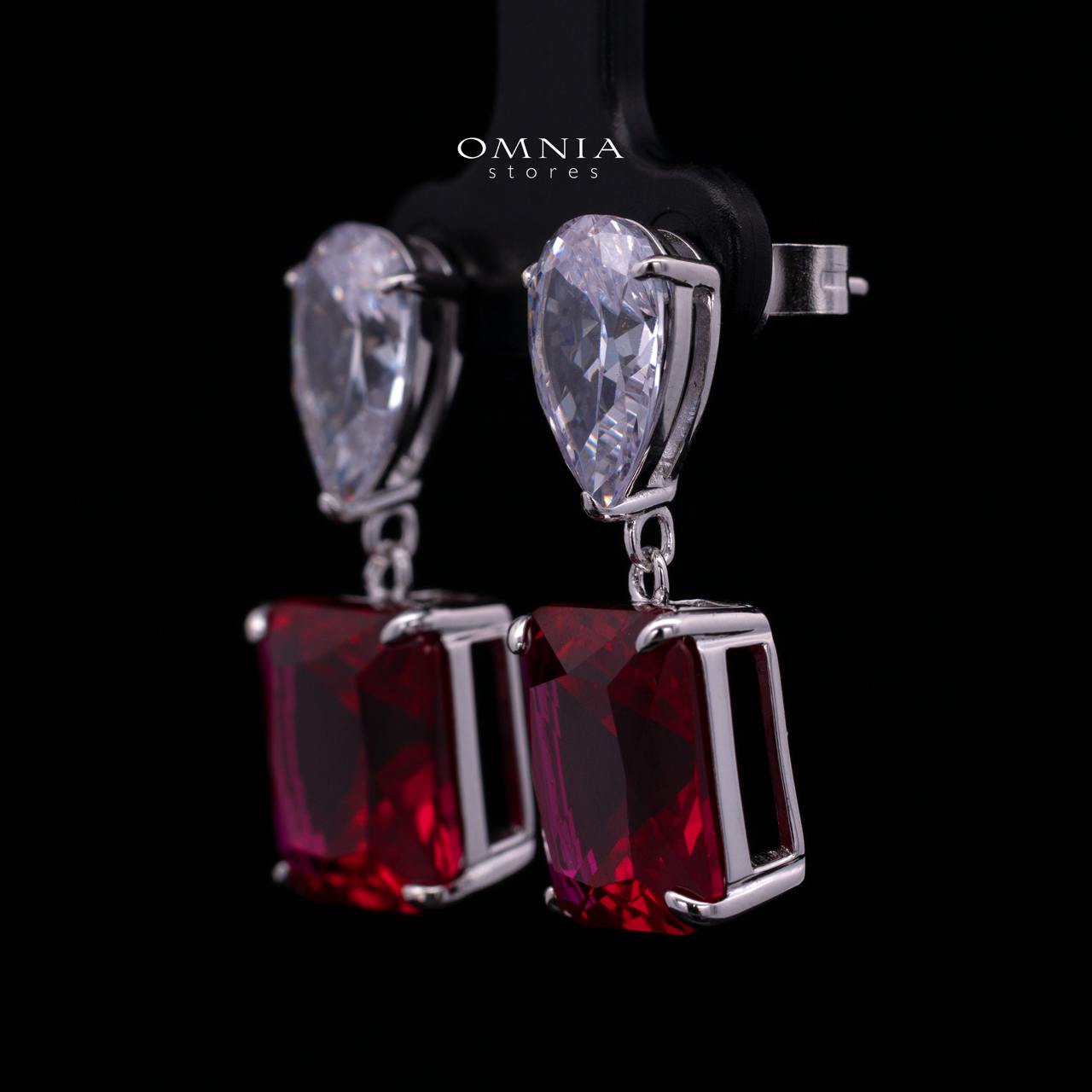 Bettina Red Drop Earrings in 925 Silver with High-Quality Simulated Diamond