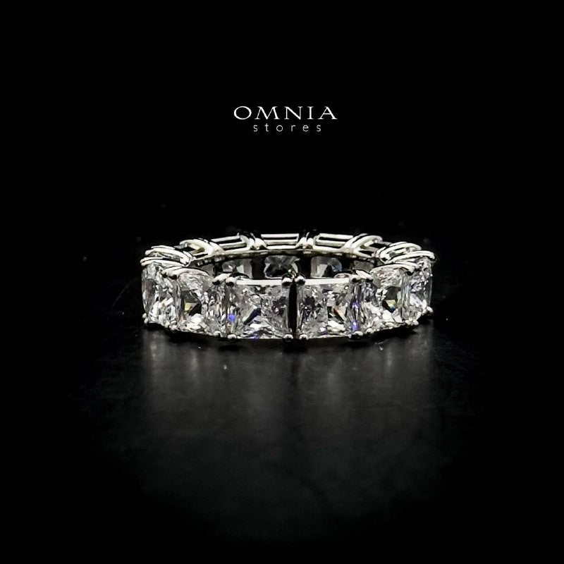 Omnia Amani Princess Cut Eternity White Ring in 92.5 Silver with High Quality Simulated Diamonds