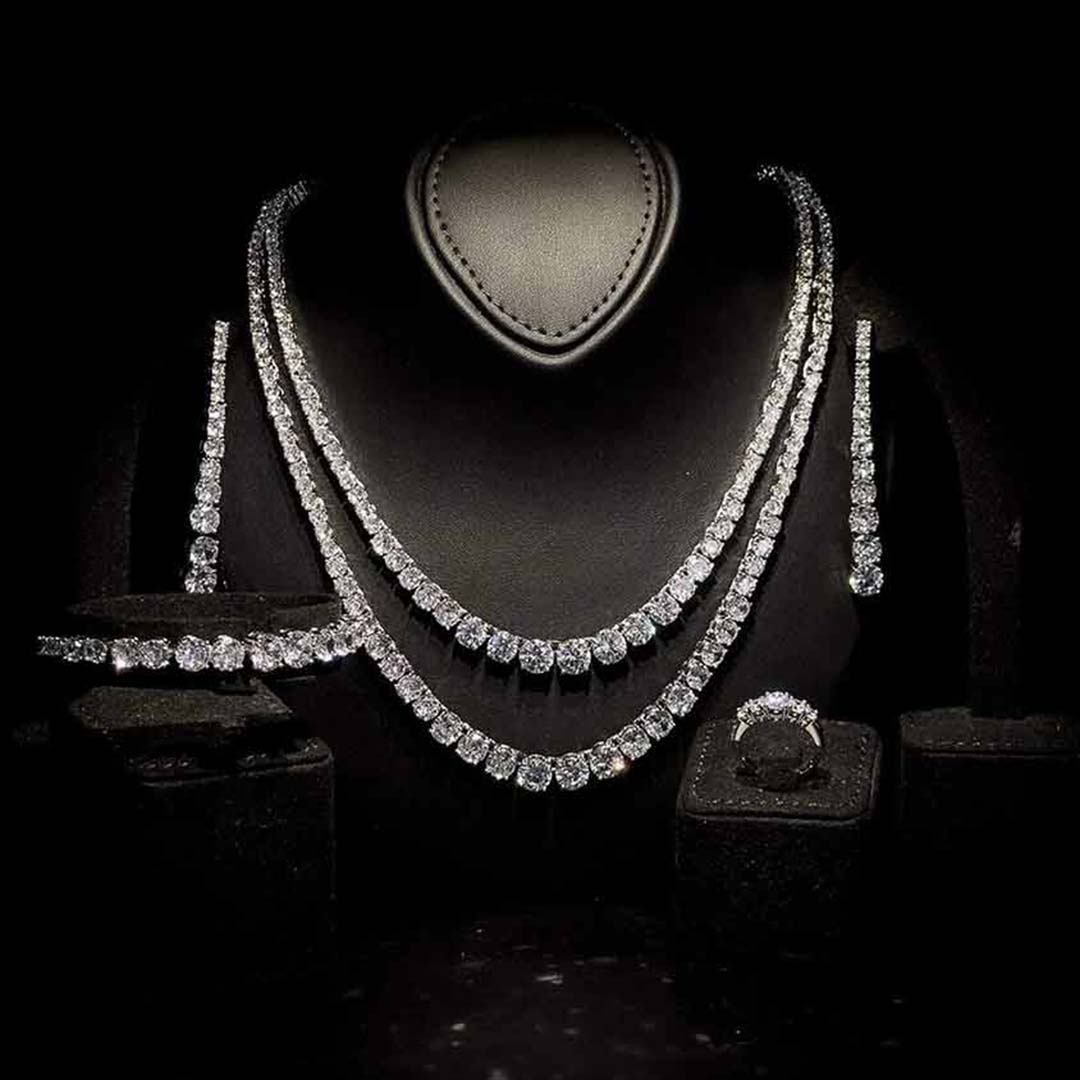 Omnia Ansa White Large Size Luxury Bridal Full Set in High Quality Simulated Diamonds Rhodium Plated - OMNIASTORES KSA