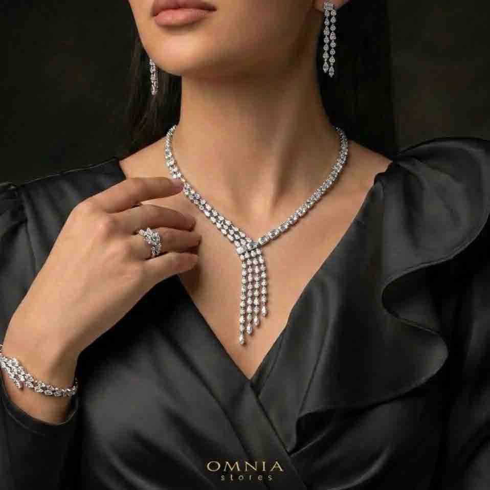 Omnia Arwen White Luxury Bridal Full Set with High-Quality Simulated Diamonds Rhodium Plated - OMNIASTORES KSA