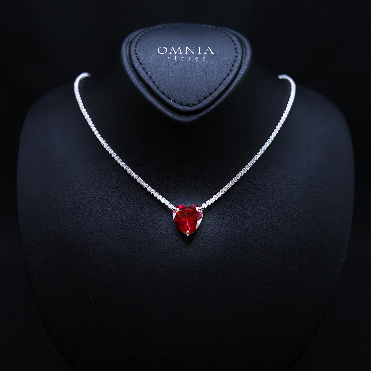 Heart Red Necklace 925 Silver In High Quality Simulated diamonds
