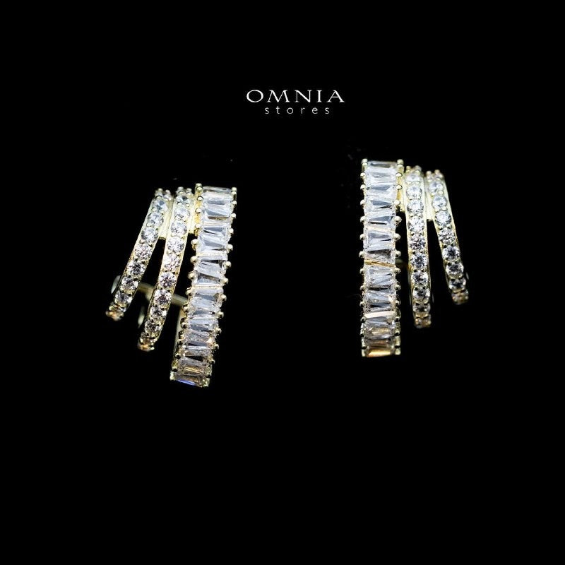 Omnia Mira Layered Hoop Earrings with High Quality Zircon Stone in 92.5 Silver