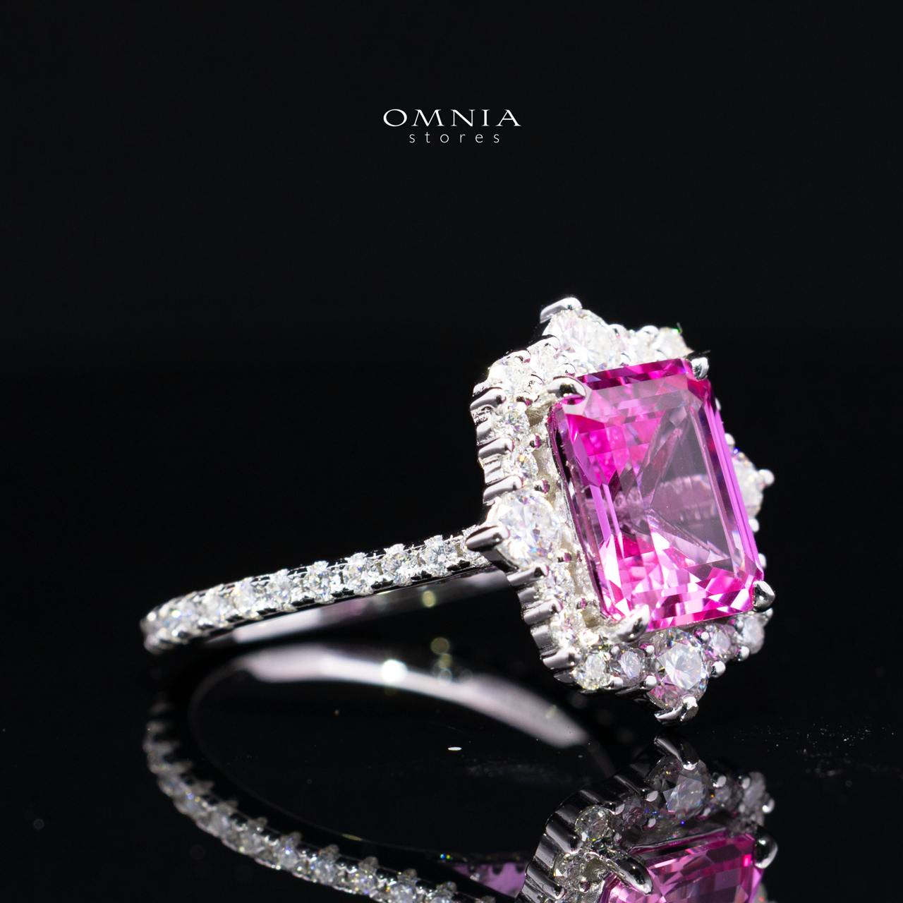 Renata Lab-Grown Pink Sapphire Emerald-Cut Ring (8x11mm) with GRC Certificate in 925 Sterling Silver