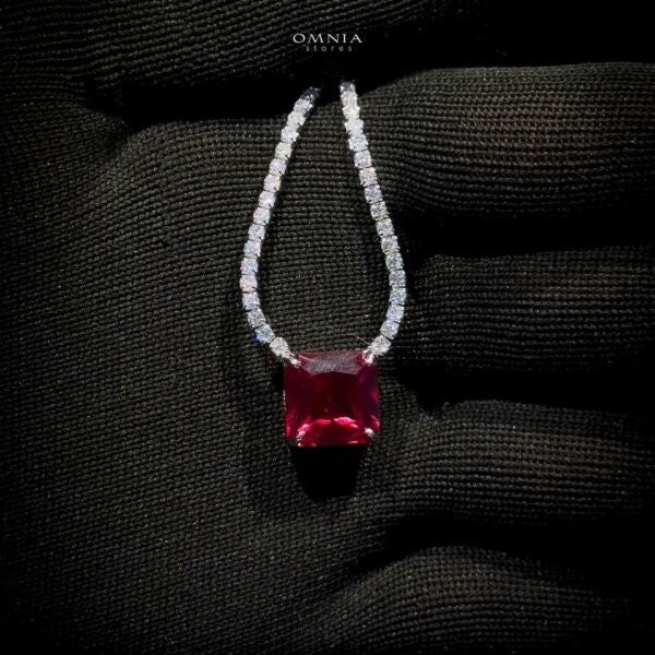 Omnia Bettina Red Necklace 925 Silver High Quality Simulated Diamonds