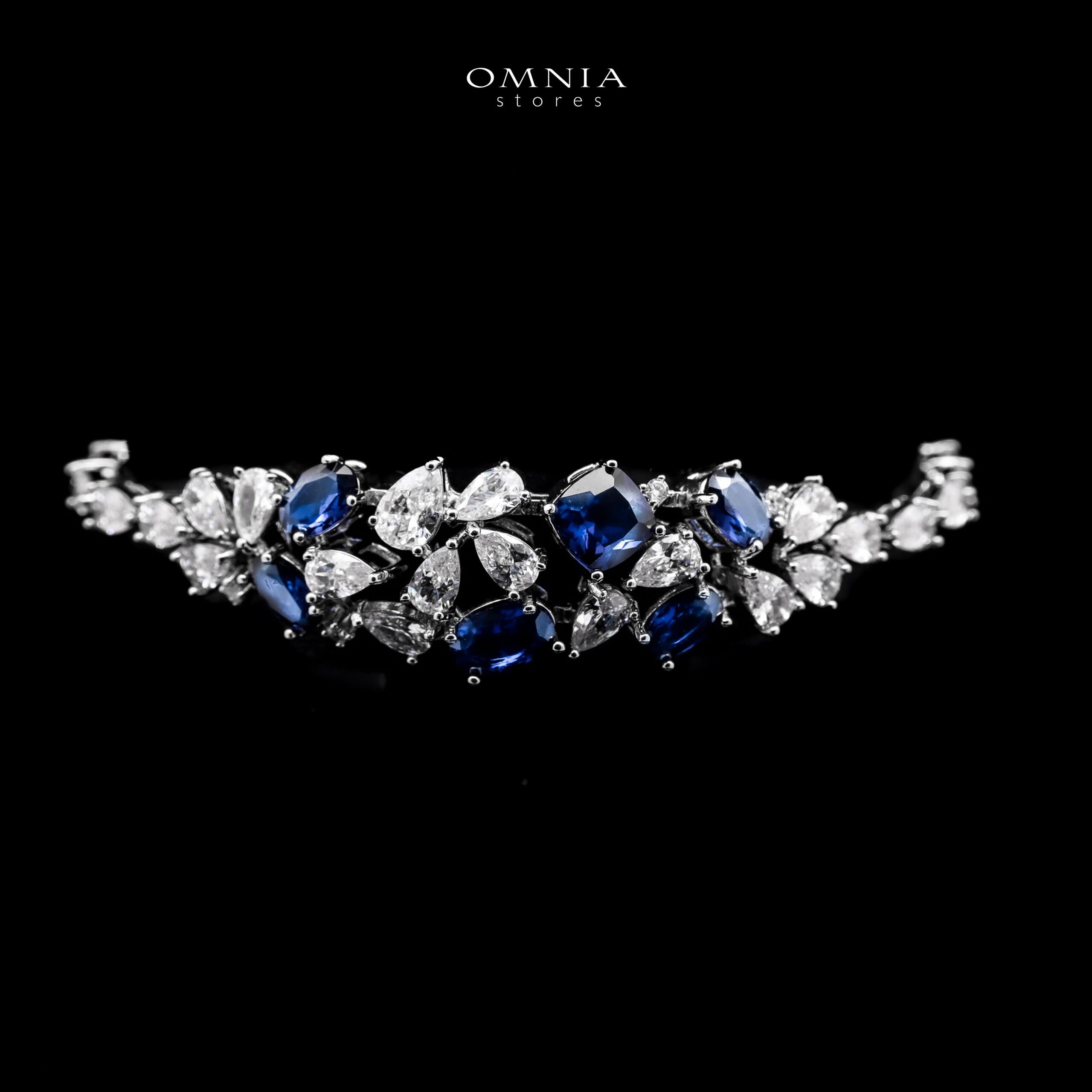 Omnia Reman Blue Bridal Full Set in High Quality Zircon Stone in Rhodium Plated - OMNIASTORES KSA