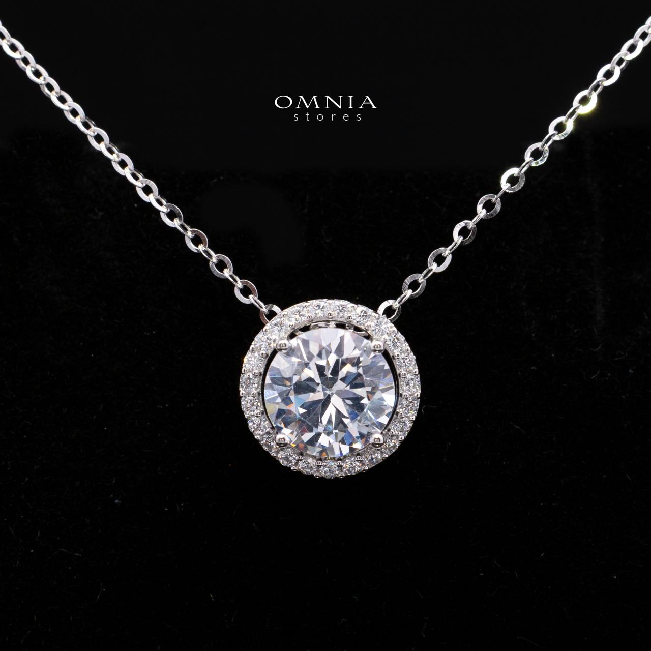 Arlette Halo Round Cut Necklace and Earrings Set in 925 Sterling Silver with Premium Simulated Diamonds - OMNIASTORES KSA