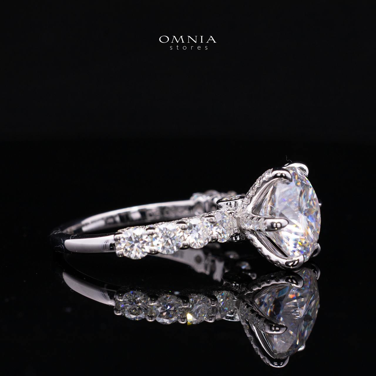 Fidaa White Moissanite Round Cut Ring GRA Certified in High Quality 925 Silver 11mm 5ct - OMNIASTORES KSA