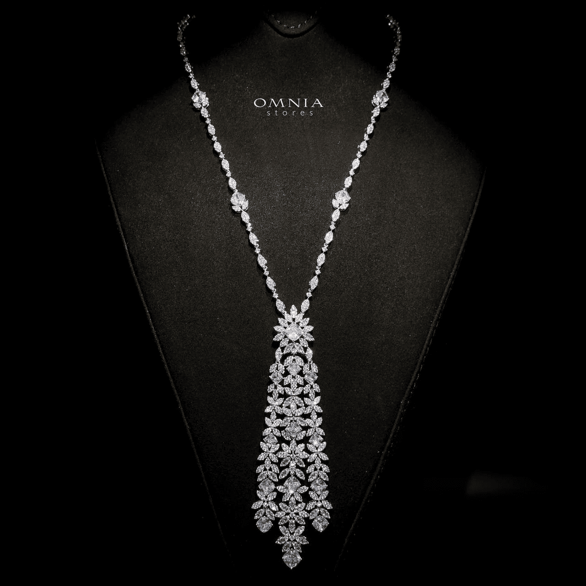 Omnia Veronica Bridal Long chain Set Accessories High Quality Zircon Stone In Rhodium Plated - OMNIASTORES UAE