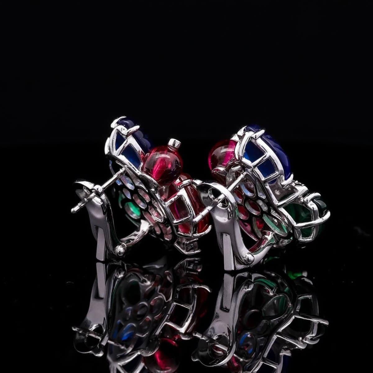 Omnia Multicolor Leaf Clip-On Earrings with Simulated Diamonds and Vibrant Gemstone Design in 92.5 Silver - OMNIASTORES UAE