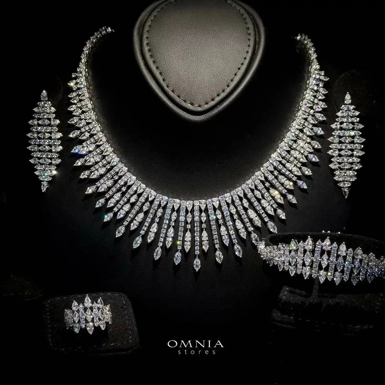 Omnia Lana White Bridal Full Set in High Quality Zircon Stone Rhodium Plated - OMNIASTORES UAE