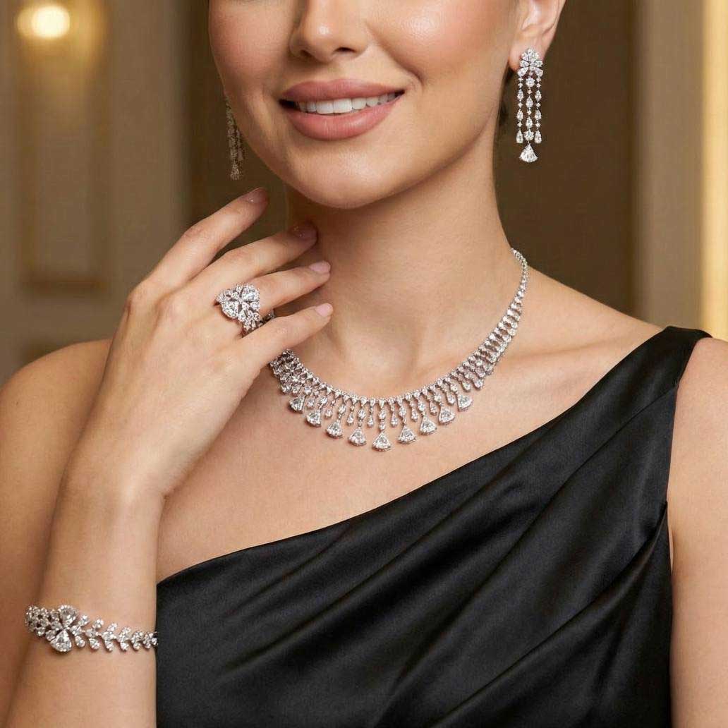 Omnia Camilla White Luxury Bridal Full Set in High Quality Rhodium Plated Zircon Stones - OMNIASTORES KSA