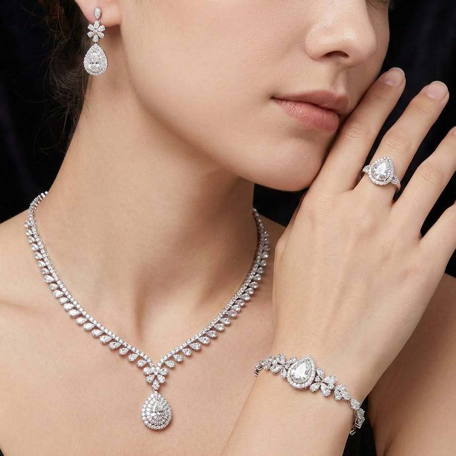 Cara White Bridal Full Set in 925 Silver High Quality Simulated Diamonds - OMNIASTORES KSA