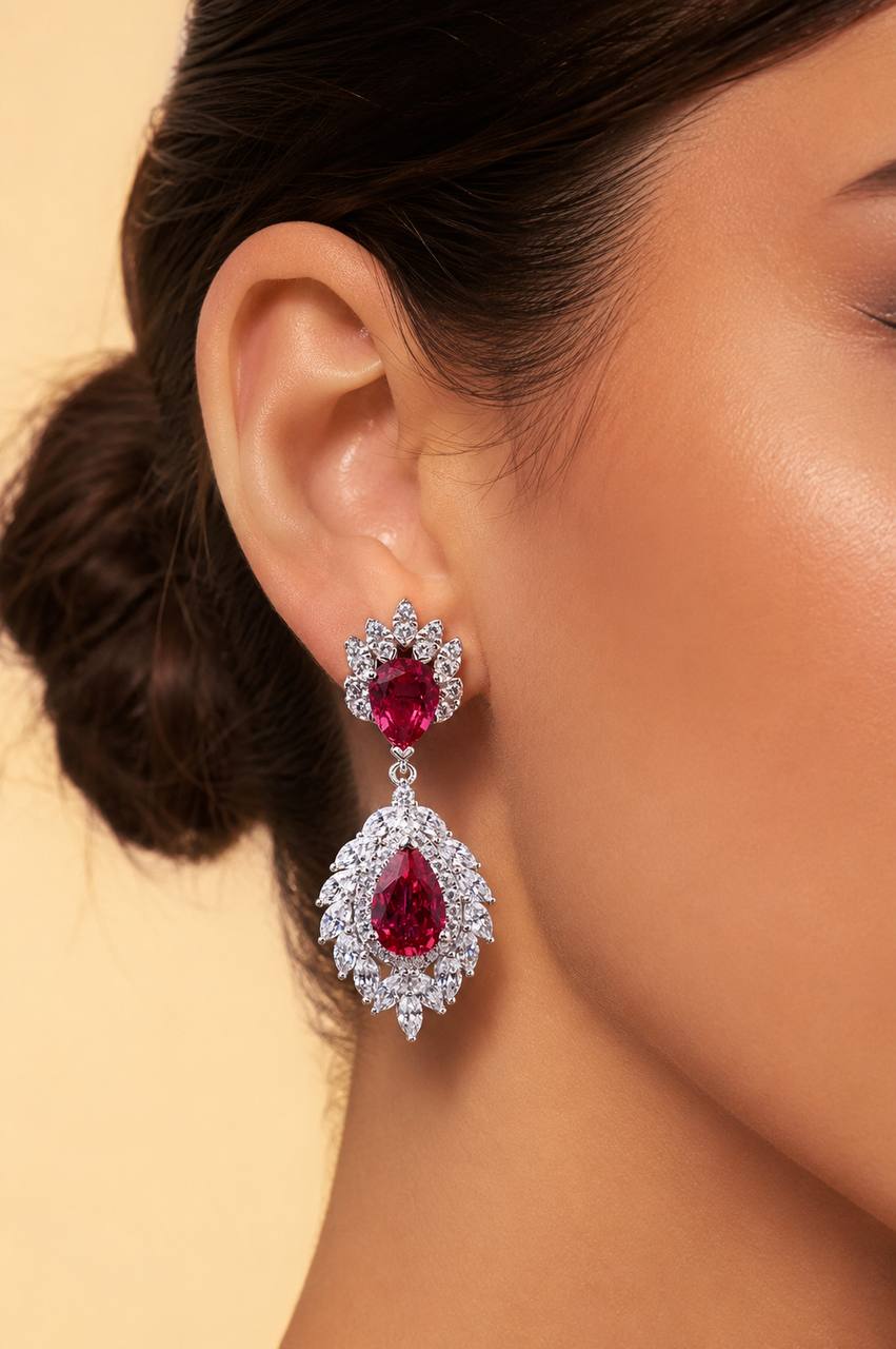 Carolina Lab-Grown Red Ruby Earrings with GRC Certificate, Pear 6×9mm in 925 Sterling Silver - OMNIASTORES KSA