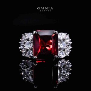 Omnia Charlotte Red Luxry Bridal Full Set with Emerald and Pear-Cut High-Quality Simulated Diamonds Rhodium Plated - OMNIASTORES KSA