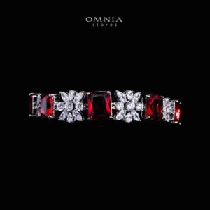 Omnia Charlotte Red Luxry Bridal Full Set with Emerald and Pear-Cut High-Quality Simulated Diamonds Rhodium Plated - OMNIASTORES KSA