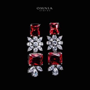 Omnia Charlotte Red Luxry Bridal Full Set with Emerald and Pear-Cut High-Quality Simulated Diamonds Rhodium Plated - OMNIASTORES KSA