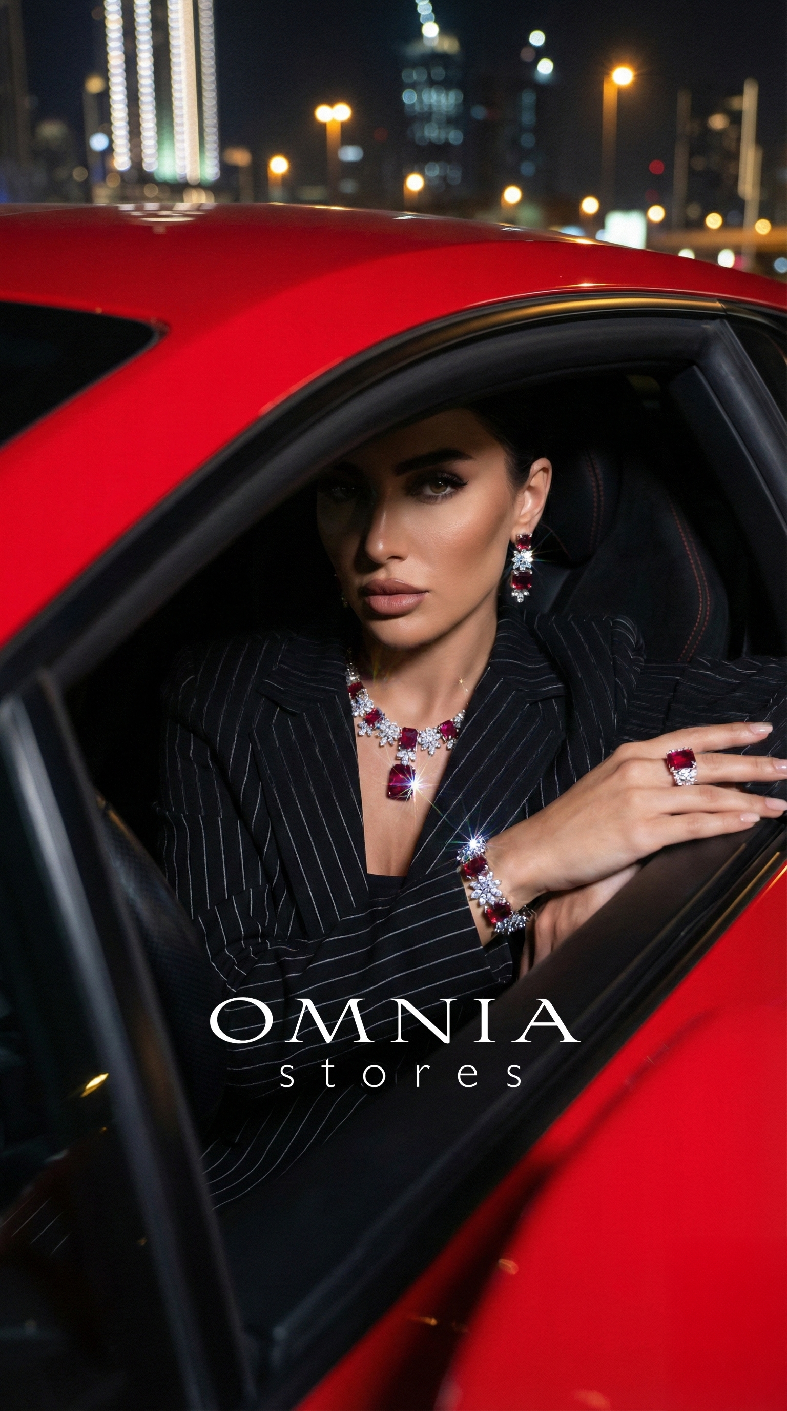 Omnia Charlene Red Bridal Full Set with Radiant and Pear-Cut High-Quality Simulated Diamonds Rhodium Plated - OMNIASTORES KSA