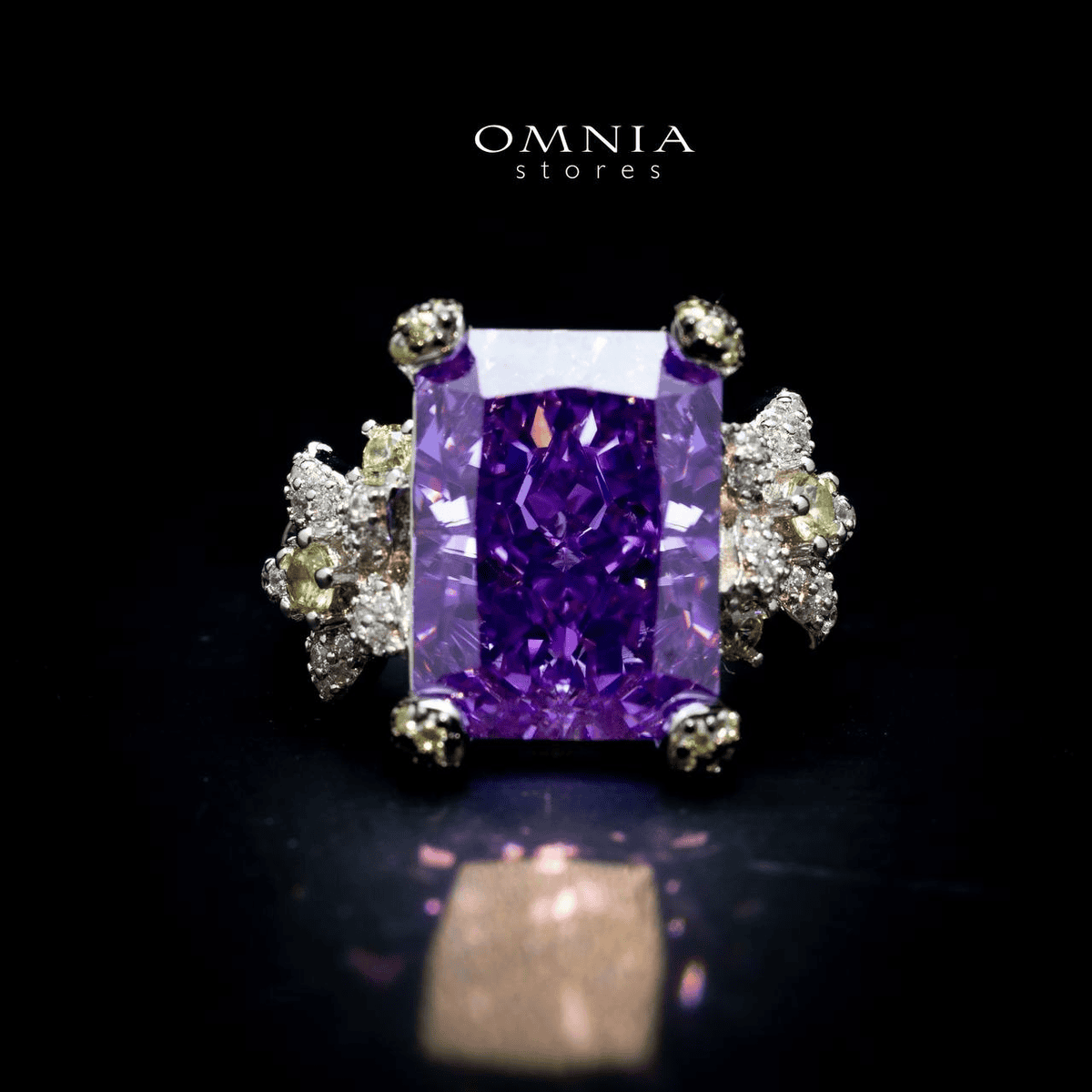 Omnia Riham Ring in 92.5 Silver High Quality Simulated Diamonds - OMNIASTORES UAE