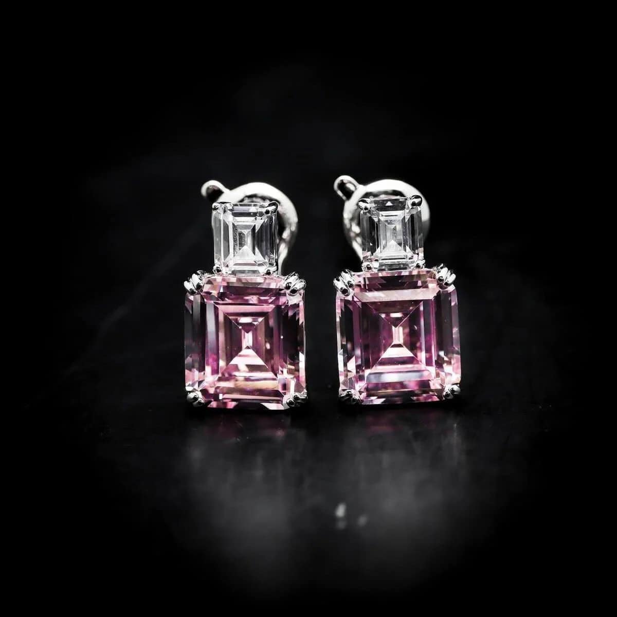 Omnia Candice Pink Emerald Cut Clip-On Earrings in 92.5 Silver with High Quality Simulated Diamonds - OMNIASTORES UAE