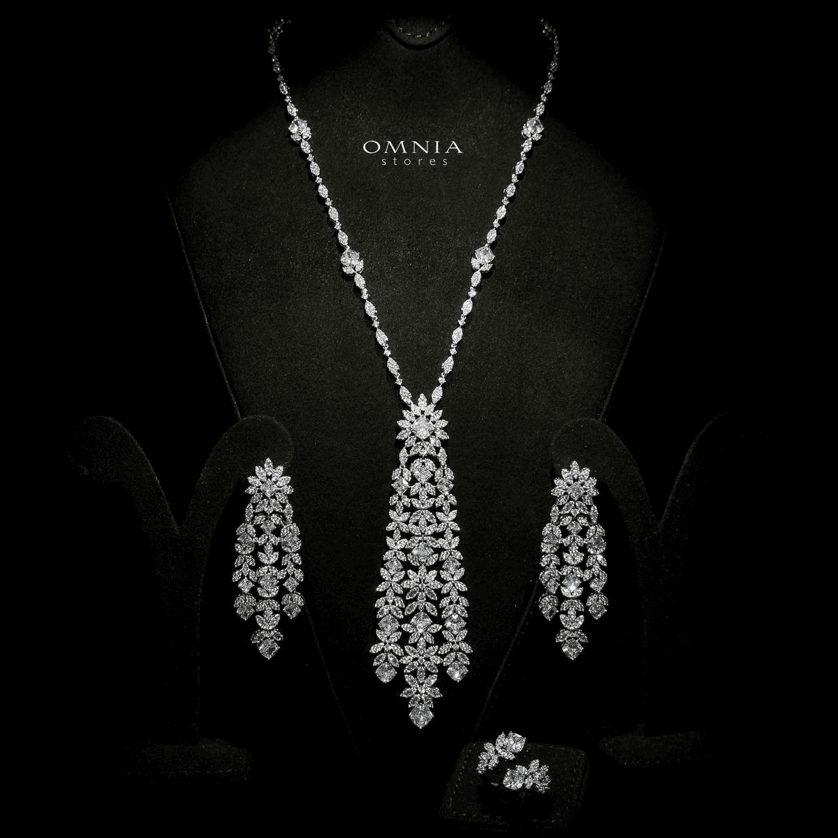 Omnia Veronica Bridal Long chain Set Accessories High Quality Zircon Stone In Rhodium Plated - OMNIASTORES UAE