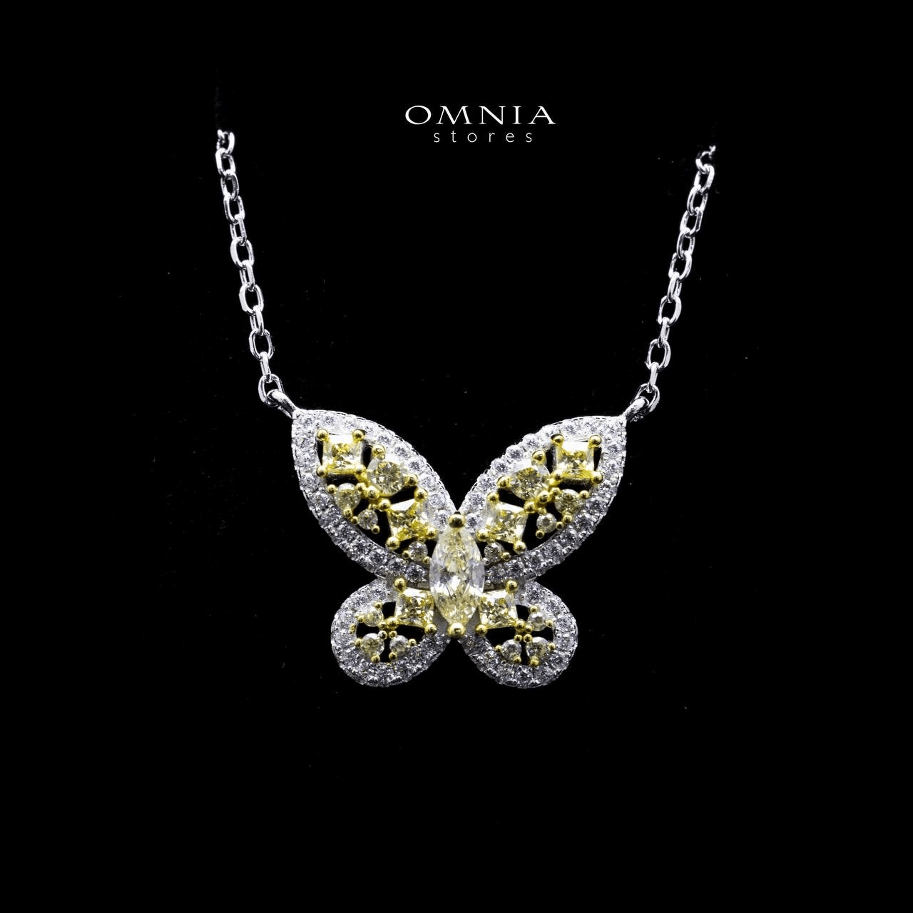 Omnia Dalia Yellow Butterfly Necklace In 92.5 Silver High Quality Simulated Diamonds - OMNIASTORES UAE