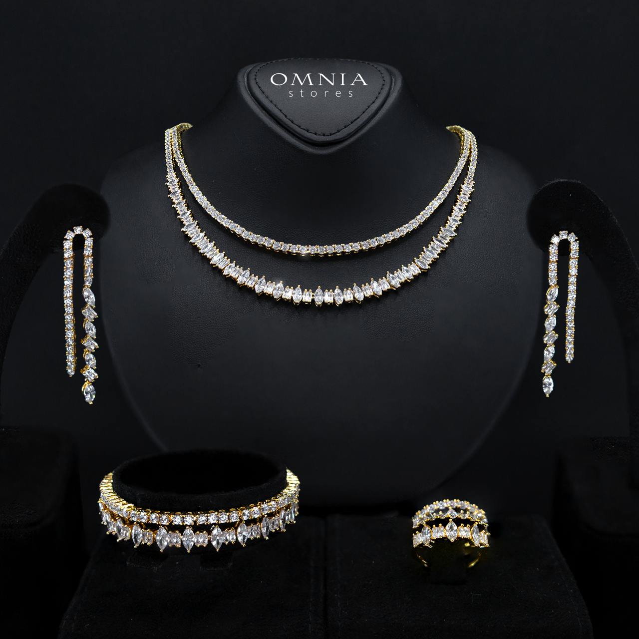 Alica Gold Bridal Full Set in Premium Rhodium-Plated Finish with High-Quality Zircon Stones - OMNIASTORES KSA