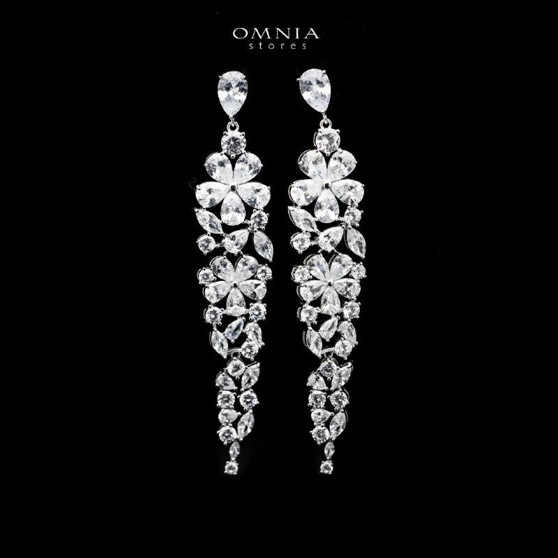 Omnia Floral Drop Earrings in 92.5 Silver With High Quality Zircon Stone